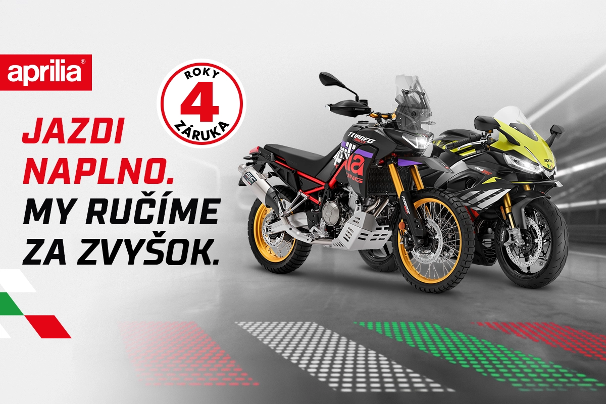 Aprilia, 4 roky záruka. Jazdi naplno. My ručíme za zvyšok.