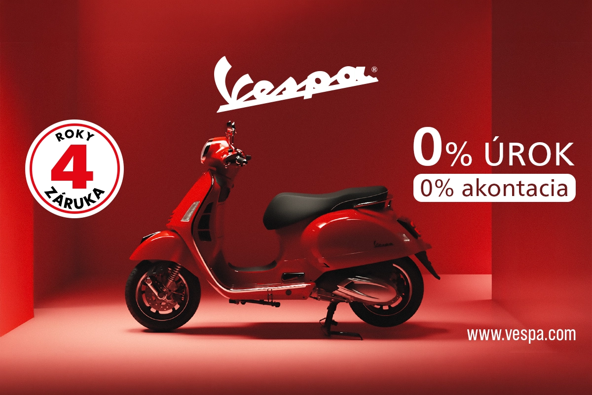 Vespa, 4 roky záruka, 0 % akontácia a 0 % úrok.